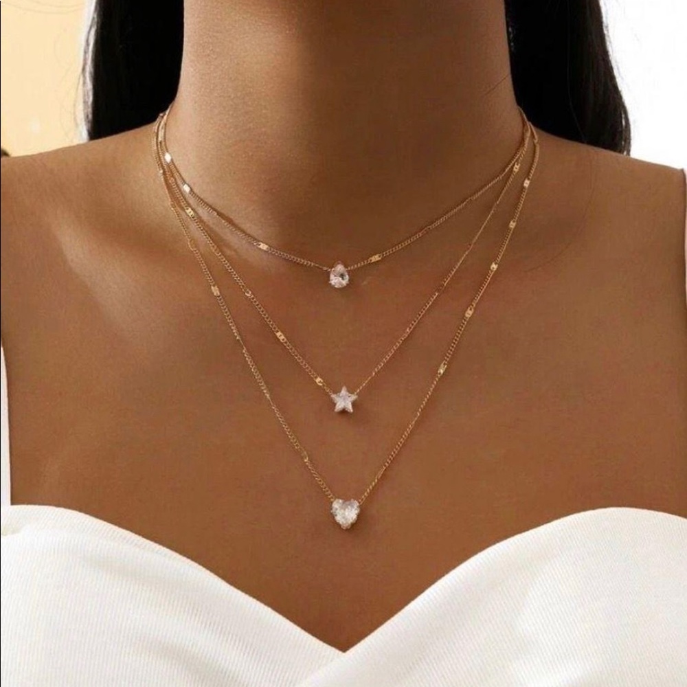 Gold Rhinestone Layered Necklace - Picture 1 of 3